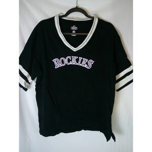 Majestic Colorado Rockies Womens Black‎ V Neck Baseball Jersey T Shirt 2X